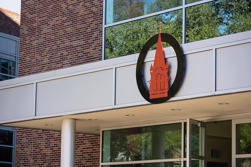 UIW logo on outside building