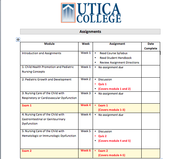 Assignment due dates handout