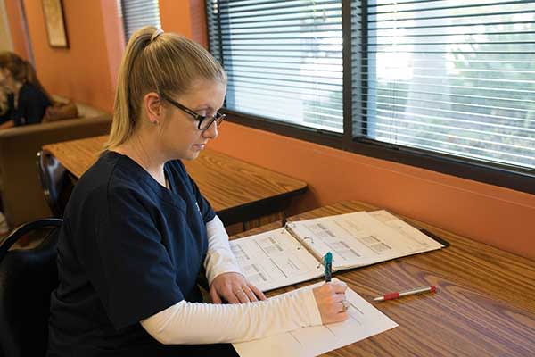 Nursing student studying