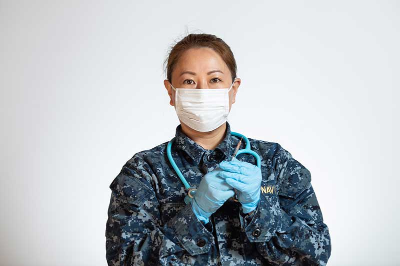 nurse wearing navy camo uniform