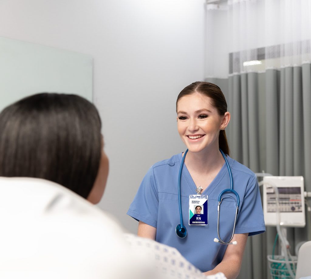 nurse smiling at patient