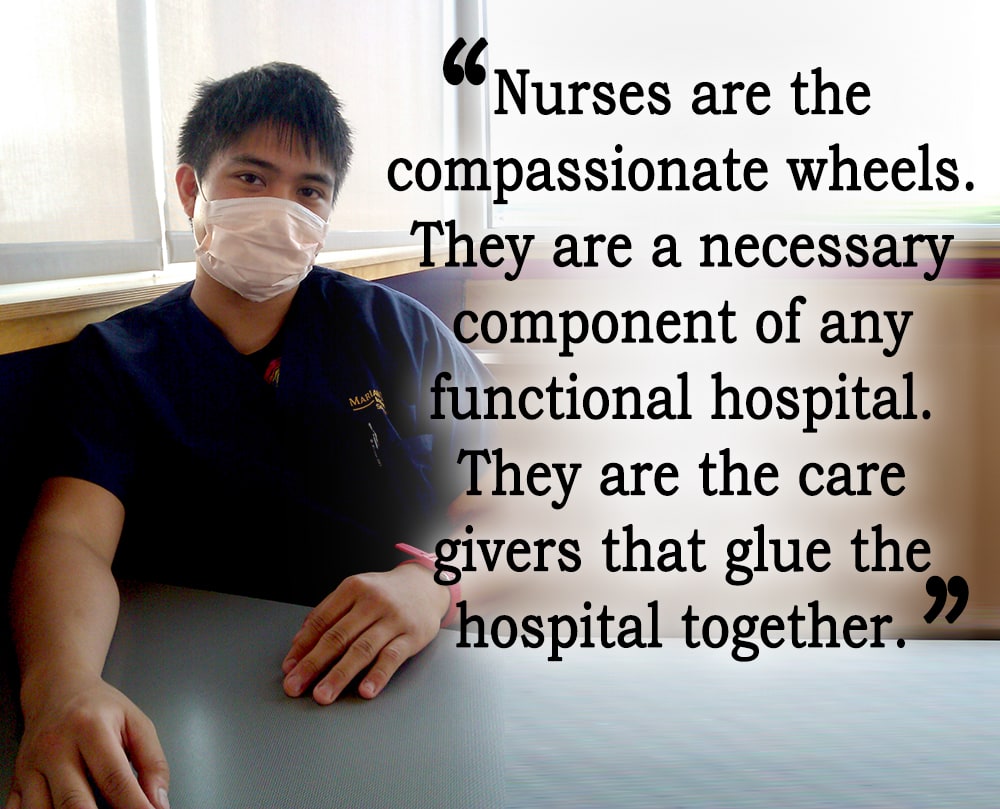 Nursing quote from nursing student - Nurses are the compassionate wheels. They are a necessary component of any functional hospital. They are the care givers that glue the hospital together.