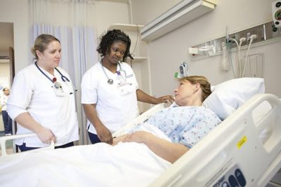 Marian University ABSN - Nursing students at bedside with patient