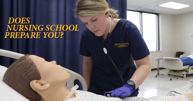 Does nursing school prepare you? - Marian ABSN student working with sim manikin