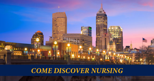 Indianapolis skyline with text come discover nursing