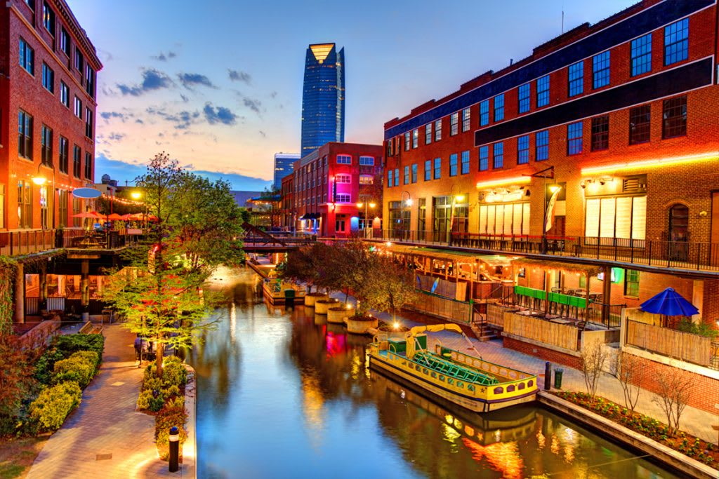 outside view of canal amongst city buildings