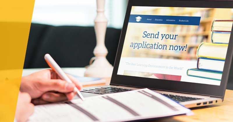 laptop computer screen with the words: Send your application now!