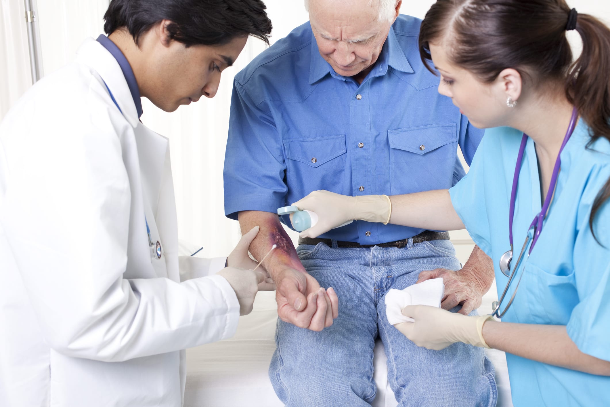 patient getting treated for burn wound