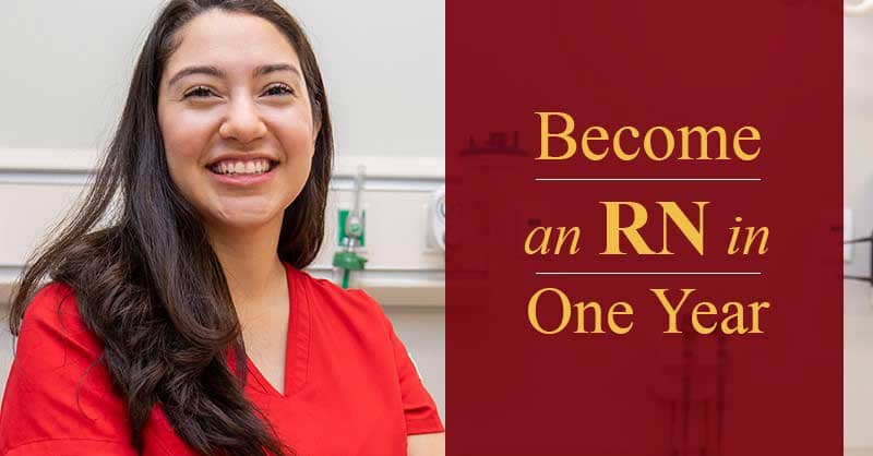 Become an RN in One Year - nurse in red scrubs