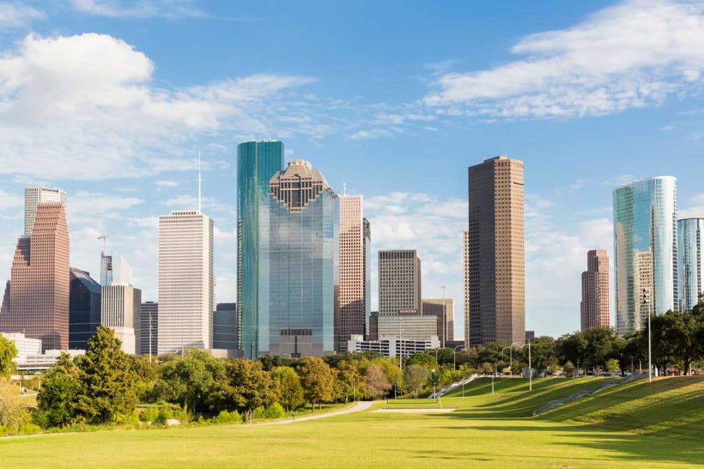 park and downtown skyline of Houston