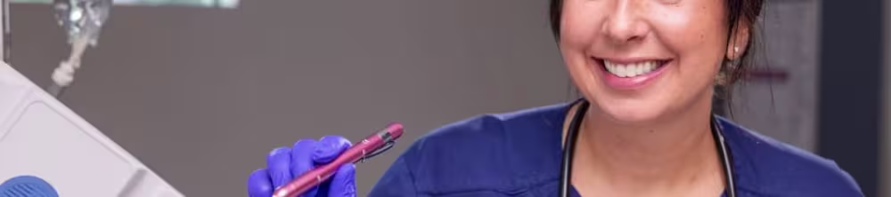 Nursing student in a sims lab