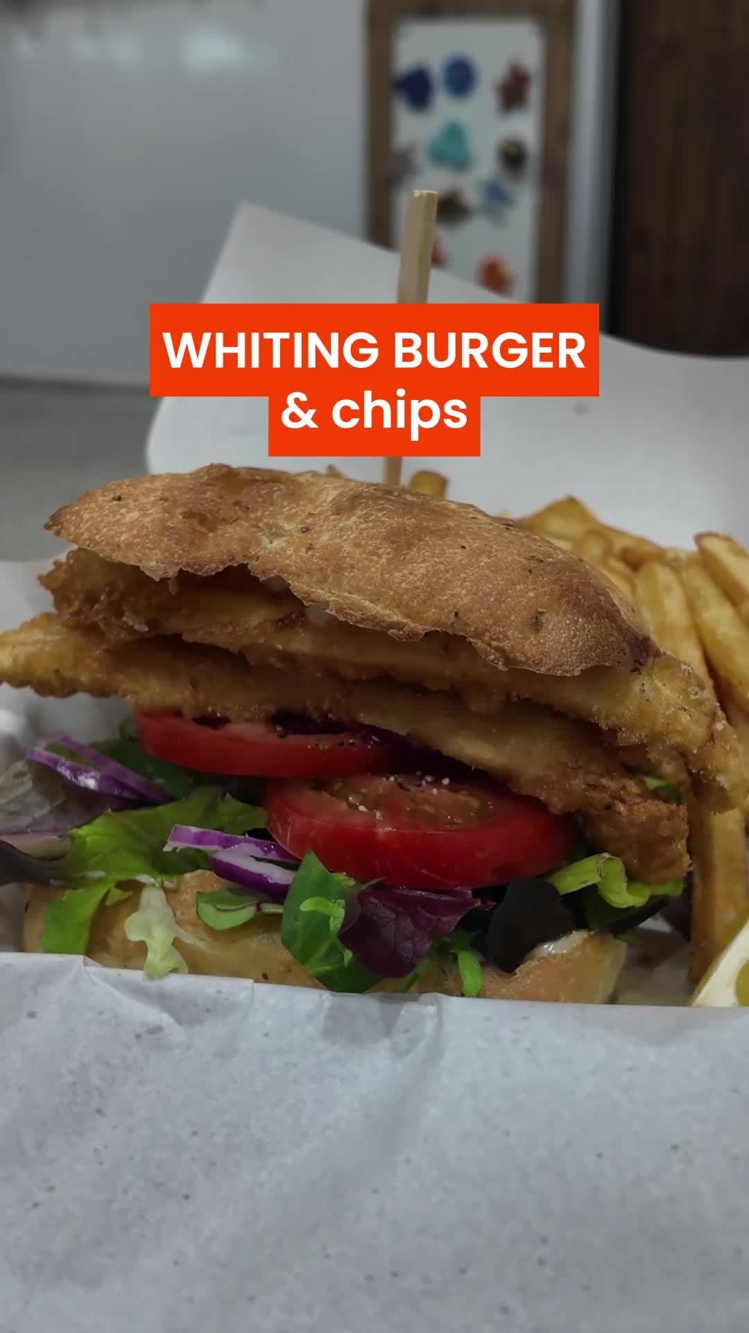 Local whiting on a sourdough bun baked here in town. Aioli, tartare, leafy greens, spanish