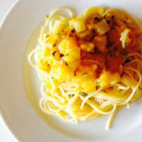 Spaghetti yellow squash and capers