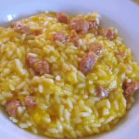 Risotto de calabaza y salchichas