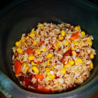 colored brown rice salad