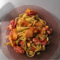 Tagliatelle finferli e speck