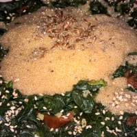 Amaranth and spinach with sundried tomatoes and various seeds