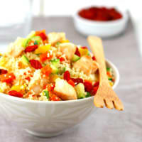 Cous cous with vegetables, chicken and goji berries