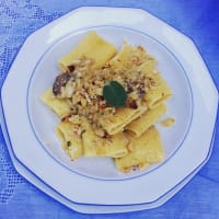 Paccheri di gragnano con genovese di baccalà e granella di tarallo Paccheri di gragnano con genovese di baccalà e granella di tarallo