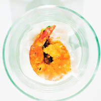 Gambas al curry con burrata Gambas al curry con burrata