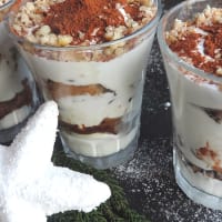 Glasses of tiramisu with greek yogurt and cream