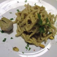 Tonnarelli homemade with pistachio sauce and artichokes