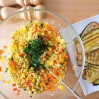 Eggplant rolls with pesto and couscous step 3