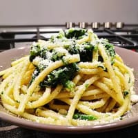 Bucatini with broccoli in cream cheese and ricotta salata