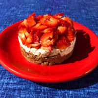 Light cheesecake with chocolate, strawberry and stracciatella