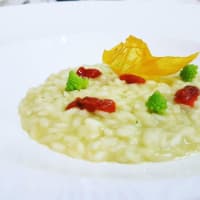 Risotto with cream of broccoli and curly