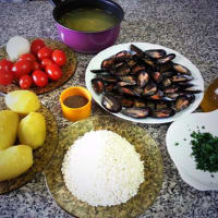 Potatoes, rice and mussels step 1