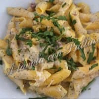 Garganelli with egg speck and rocket