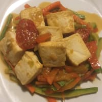 Tofu sliced with vegetables Tofu sliced with vegetables