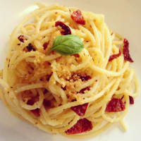 Spaghetti with baked tomatoes