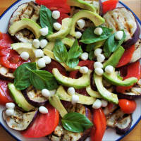 Caprese with eggplant and avocado