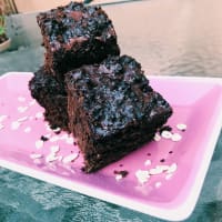 Vegan brownie with chocolate ganache