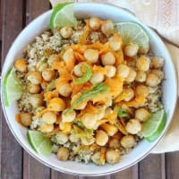 Cous Cous and Ceci with Curry, Lime and Pumpkin Flowers