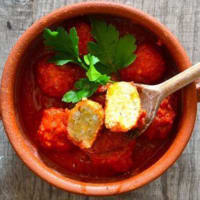 Basmati rice dumplings and tomato lentils