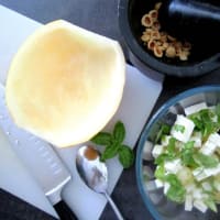 Salad of melon, feta and hazelnuts with basil step 2