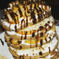 Tower of pear pancakes and chocolate with cinnamon perfume