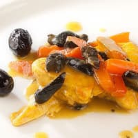 Chicken curry with baked Castelvetrano olives