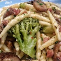 Trofie broccoletti pancetta e porcini