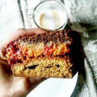 Two-colored poured cake with orange and strawberry jam step 6