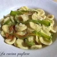 Orecchiette with zucchini flowers and cream of zucchini