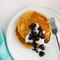 Banana pancake with blueberry compote