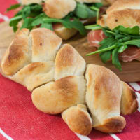 Braided bread with Parmesan cheese.