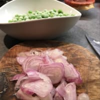 Pulso doble, verduras en una cesta de jamón. paso 1