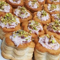 Voulevant with mortadella and pistachios