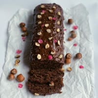 Vegan cocoa, hazelnuts and glazed coffee plumcake