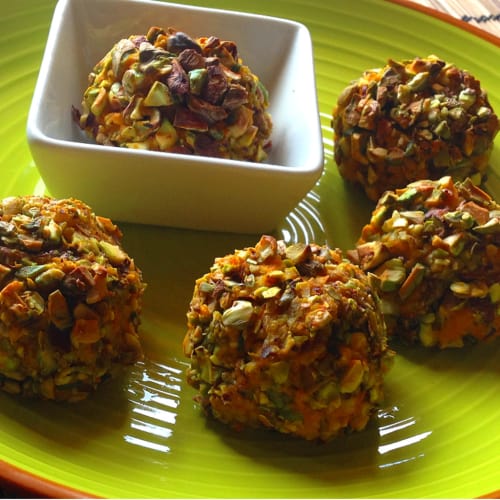 millet balls in a pistachio crust